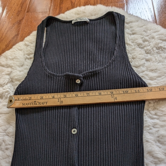 Zara Black Cotton Ribbed Midi Dress Medium - Picture 9 of 10